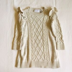 children's place beige gold metallic ruffle cable knit sweater dress 3T girls